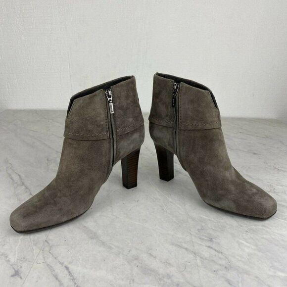 GEOX Ankle Boots Suede Bootie Taupe Size Zip Heels - Picture 7 of 12